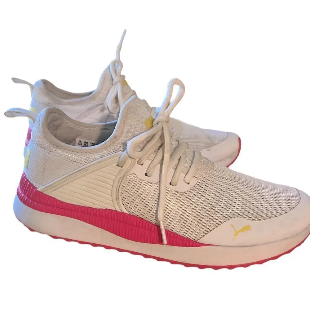 Puma White and Pink Lemonade Soft Foam Sneaker’s